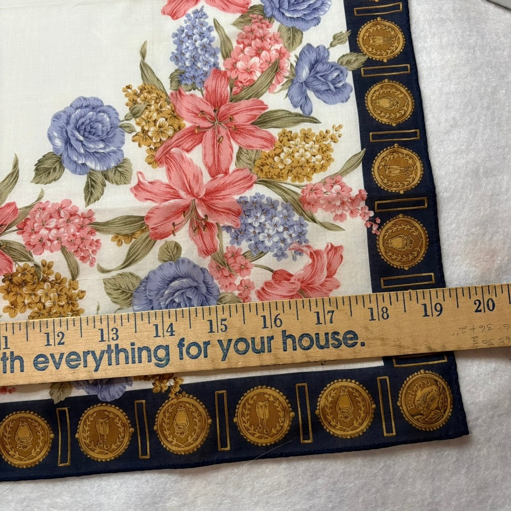 VTG BURBERRYS Scarf Handkerchief Floral Medallion Cotton Navy Pink 19.5" - Picture 4 of 6